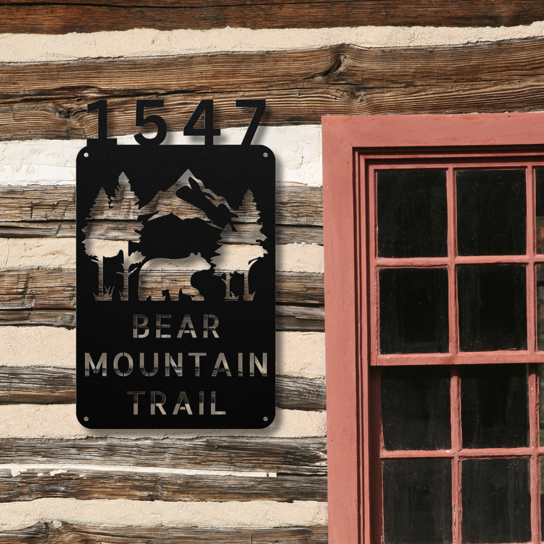 Bear with Mountains Metal Address Sign