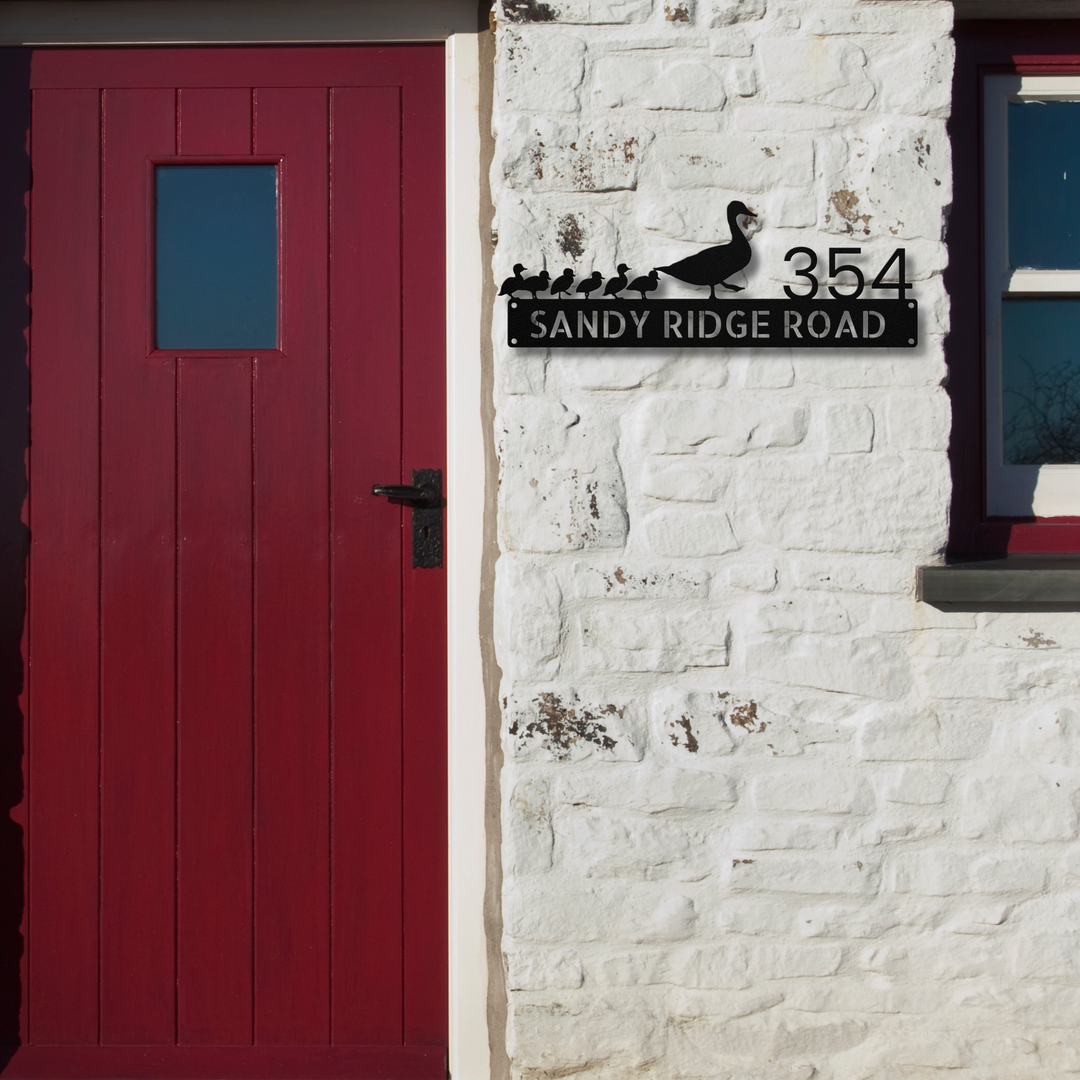 Duck and Ducklings Metal Address Sign