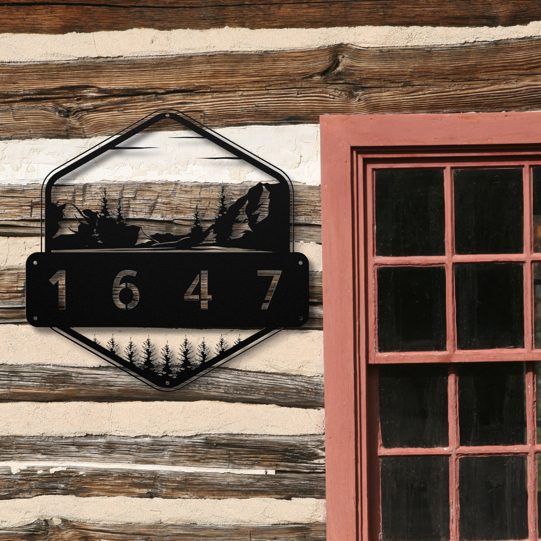 Mountains Metal Address Sign