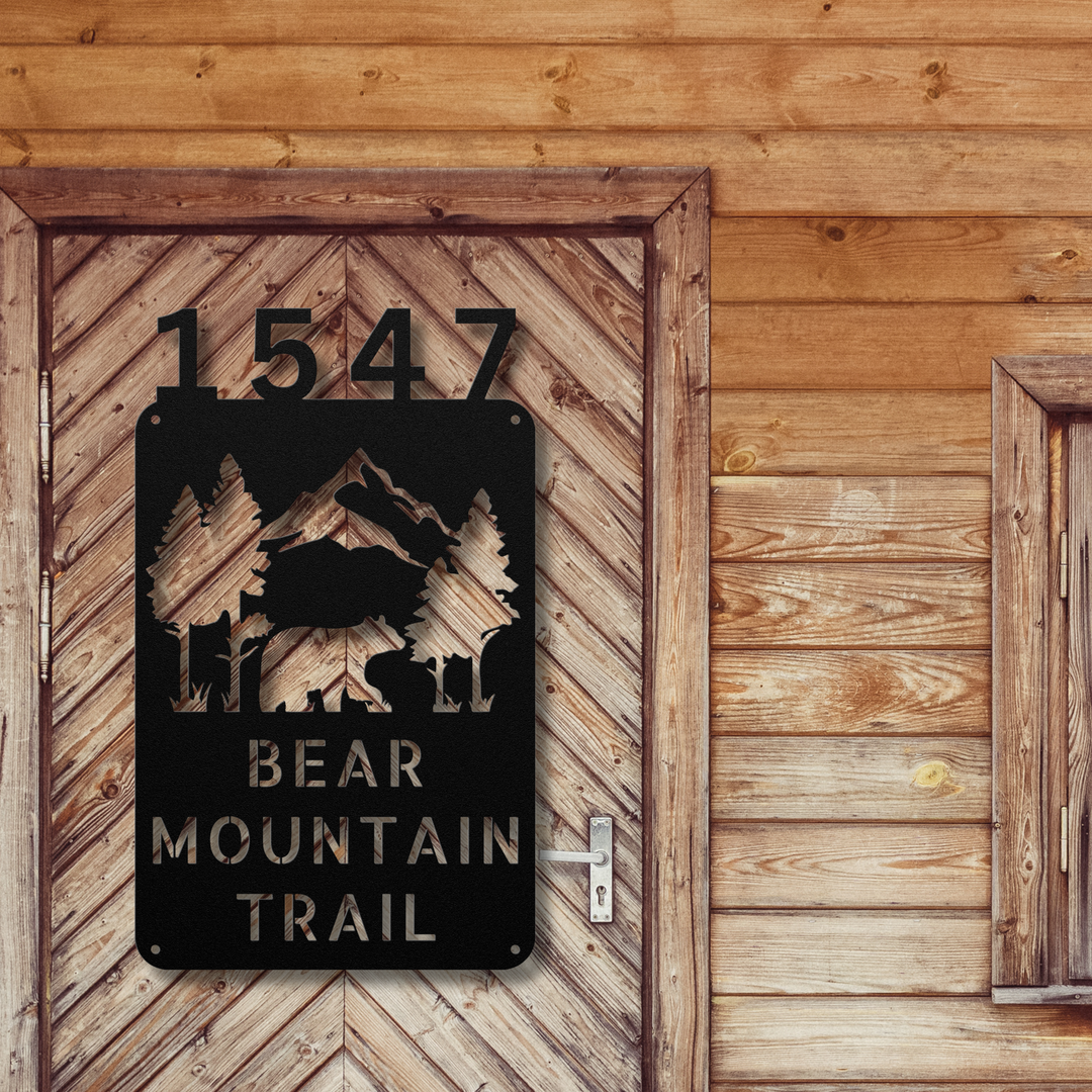 Bear with Mountains Metal Address Sign