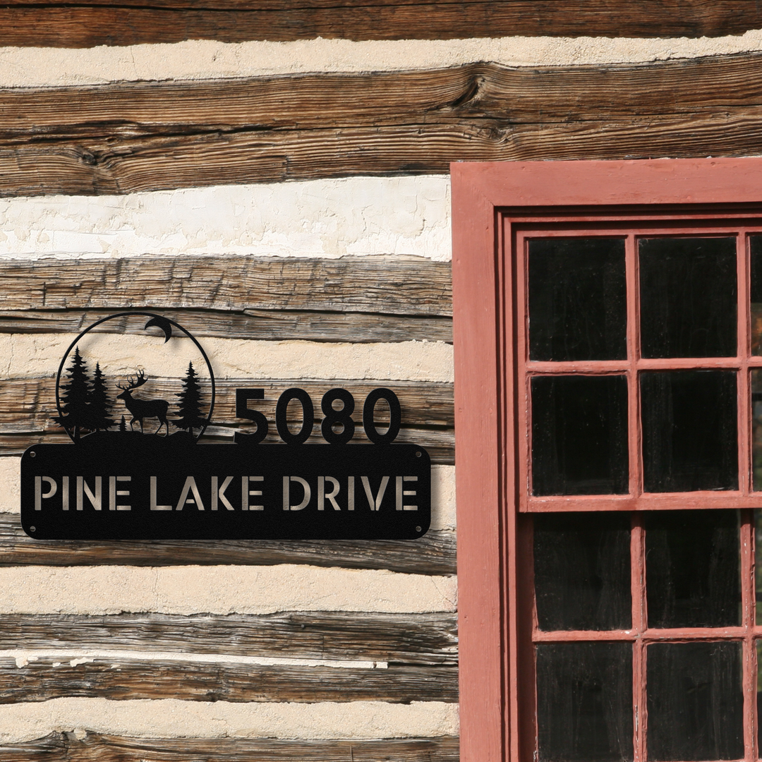 Deer and Trees Metal Address Sign