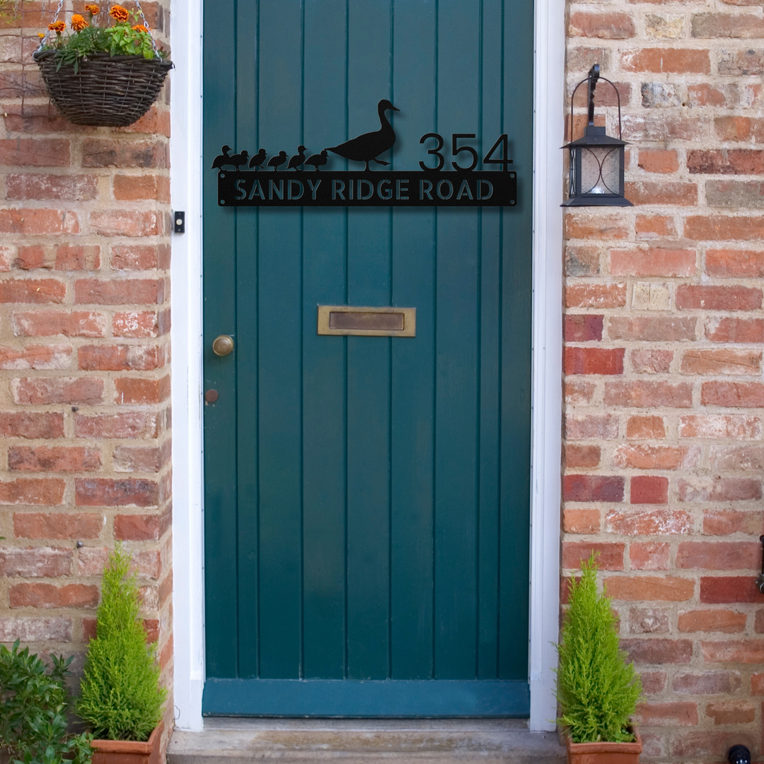 Duck and Ducklings Metal Address Sign