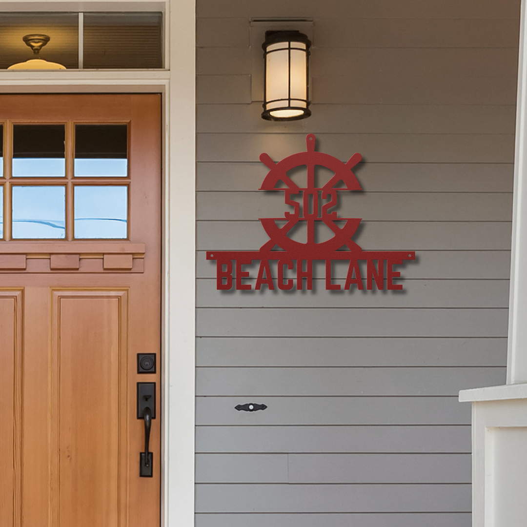 Ship Wheel Metal Address Sign