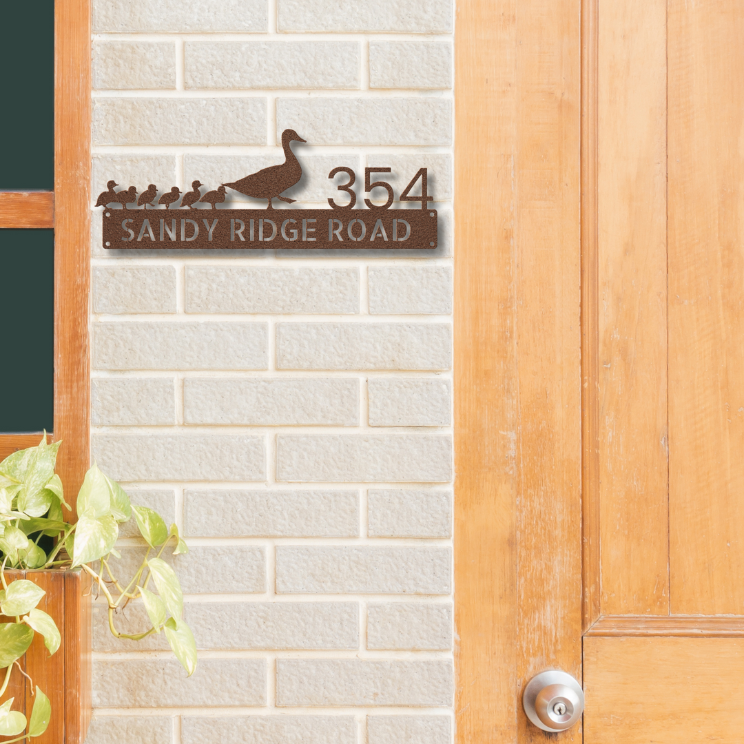 Duck and Ducklings Metal Address Sign