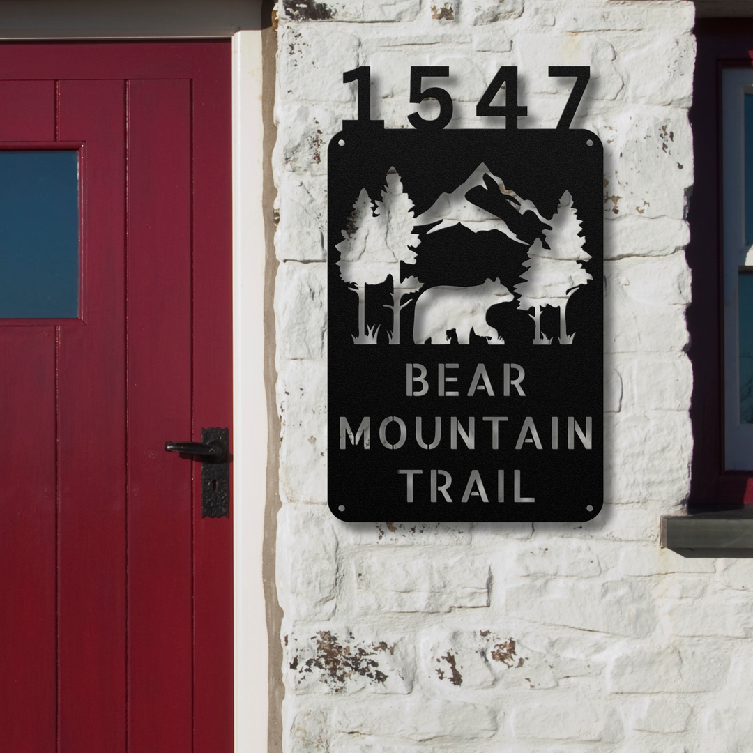 Bear with Mountains Metal Address Sign