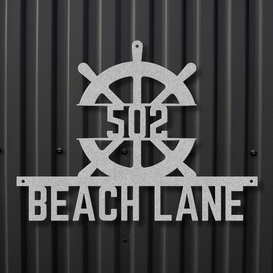 Ship Wheel Metal Address Sign