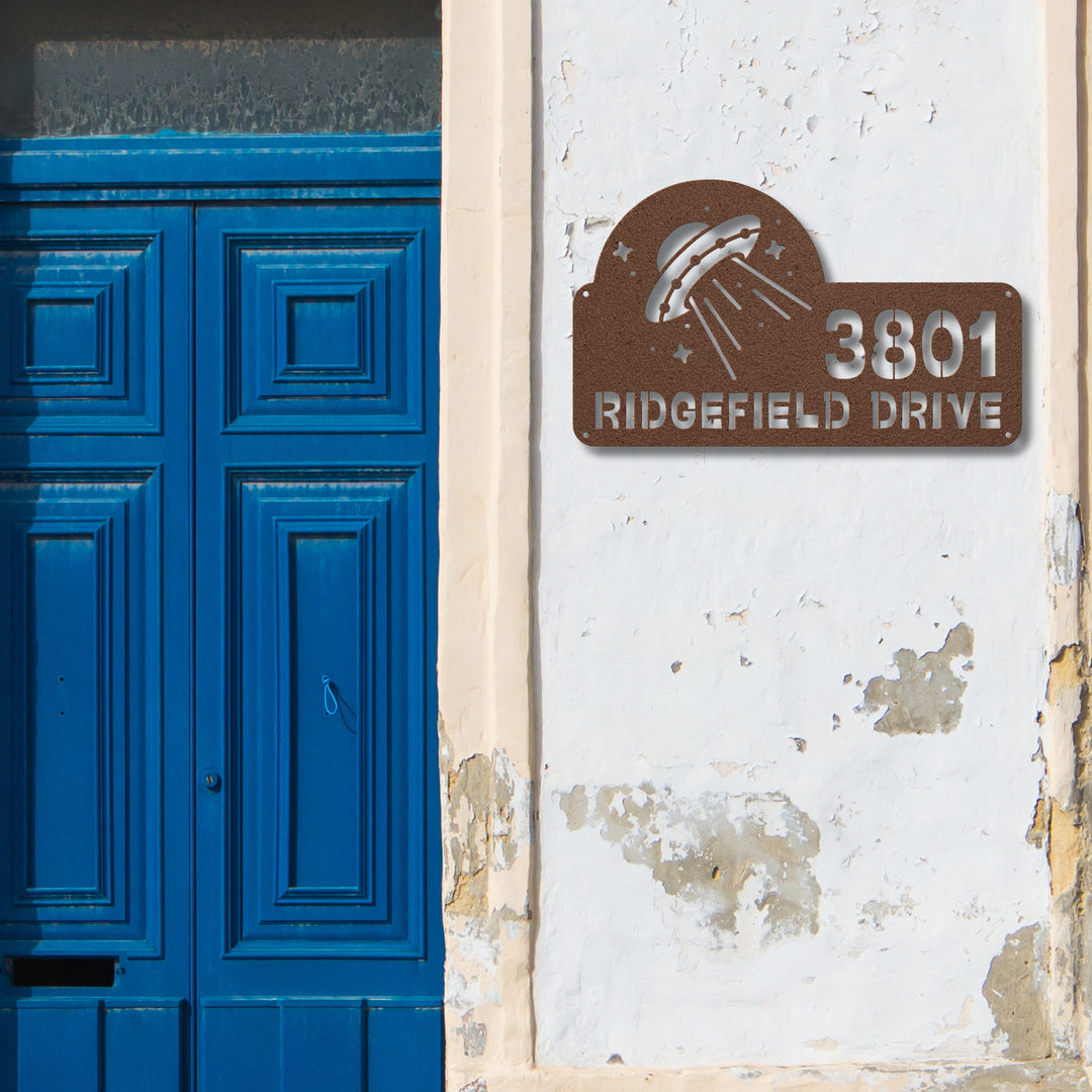 Spaceship Metal Address Sign