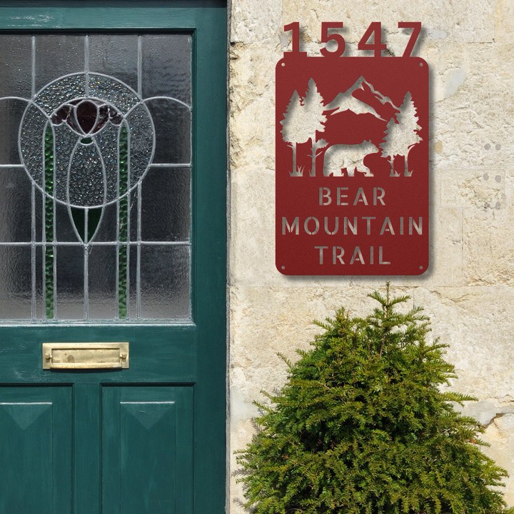 Bear with Mountains Metal Address Sign