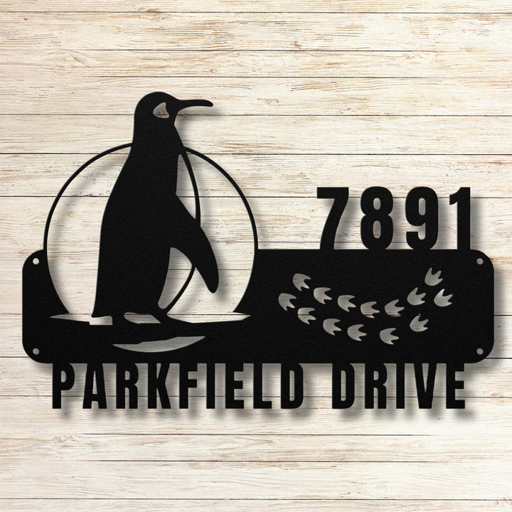 Penguin Metal Address Sign