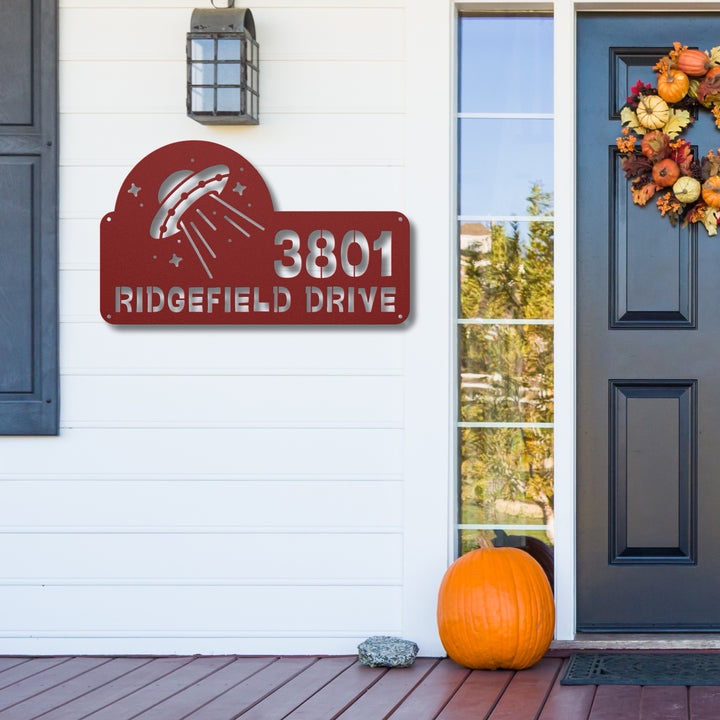 Spaceship Metal Address Sign