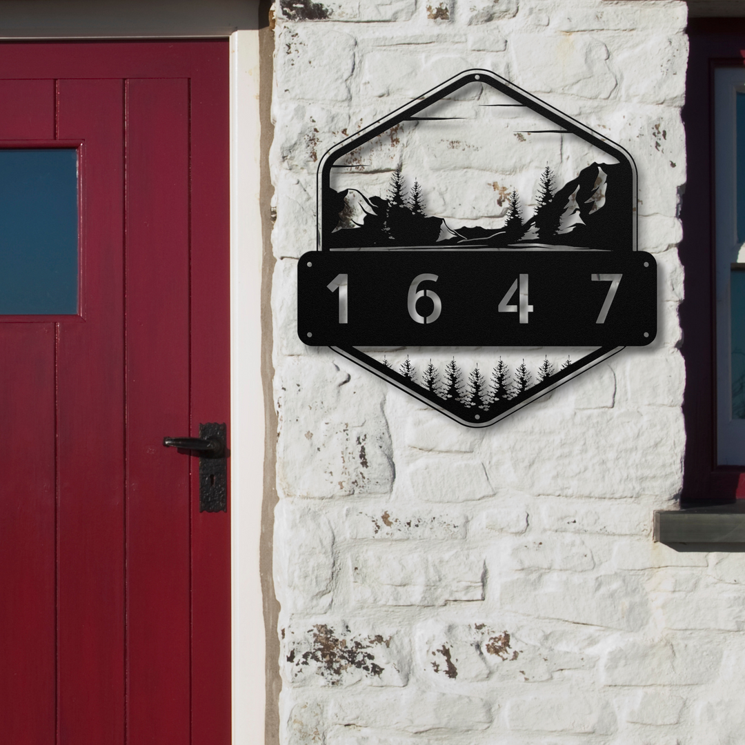 Mountains Metal Address Sign