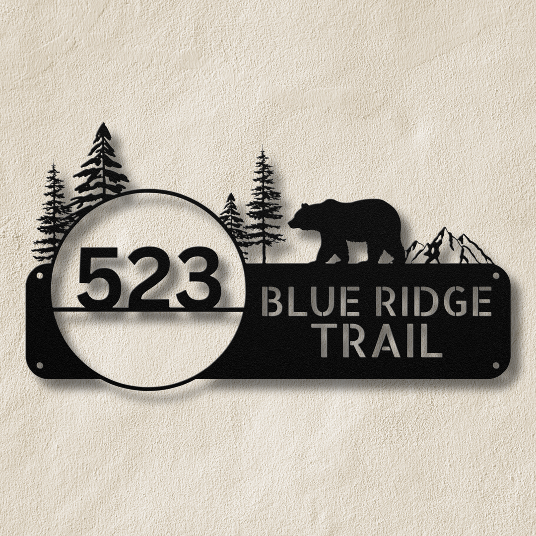 Bear and Mountains Metal Address Sign