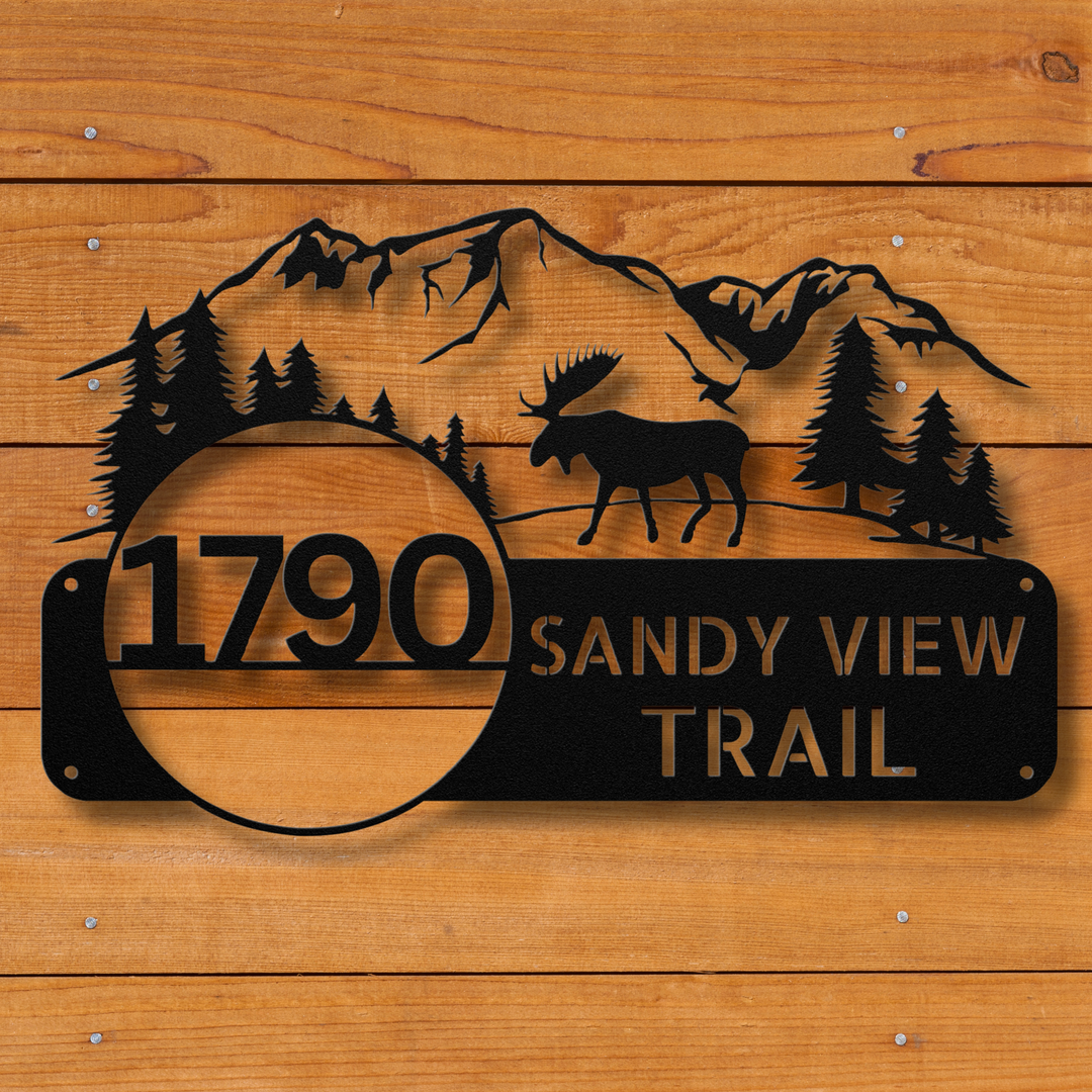 Moose and Moutains Metal Address Sign