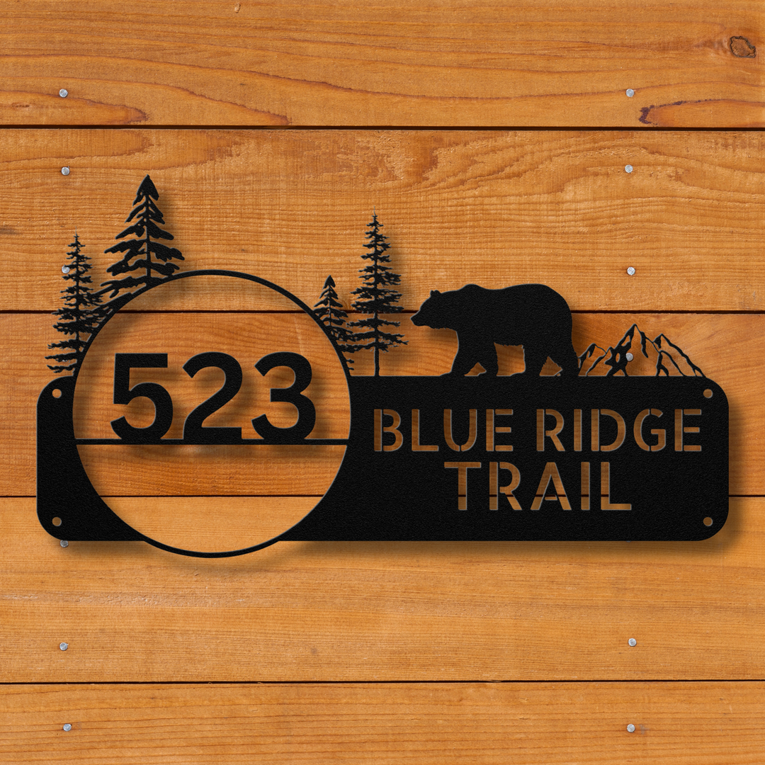 Bear and Mountains Metal Address Sign