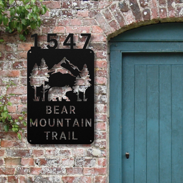 Bear with Mountains Metal Address Sign