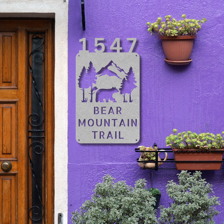 Bear with Mountains Metal Address Sign