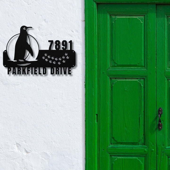 Penguin Metal Address Sign