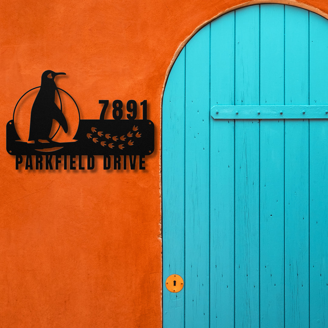 Penguin Metal Address Sign