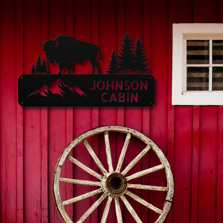 Buffalo and Mountains Metal Address Sign