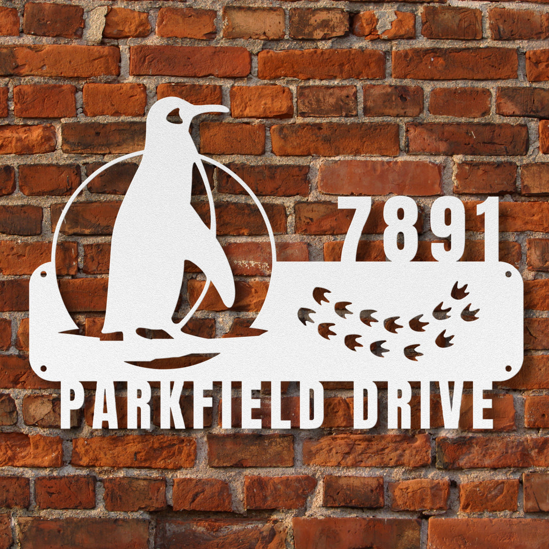 Penguin Metal Address Sign