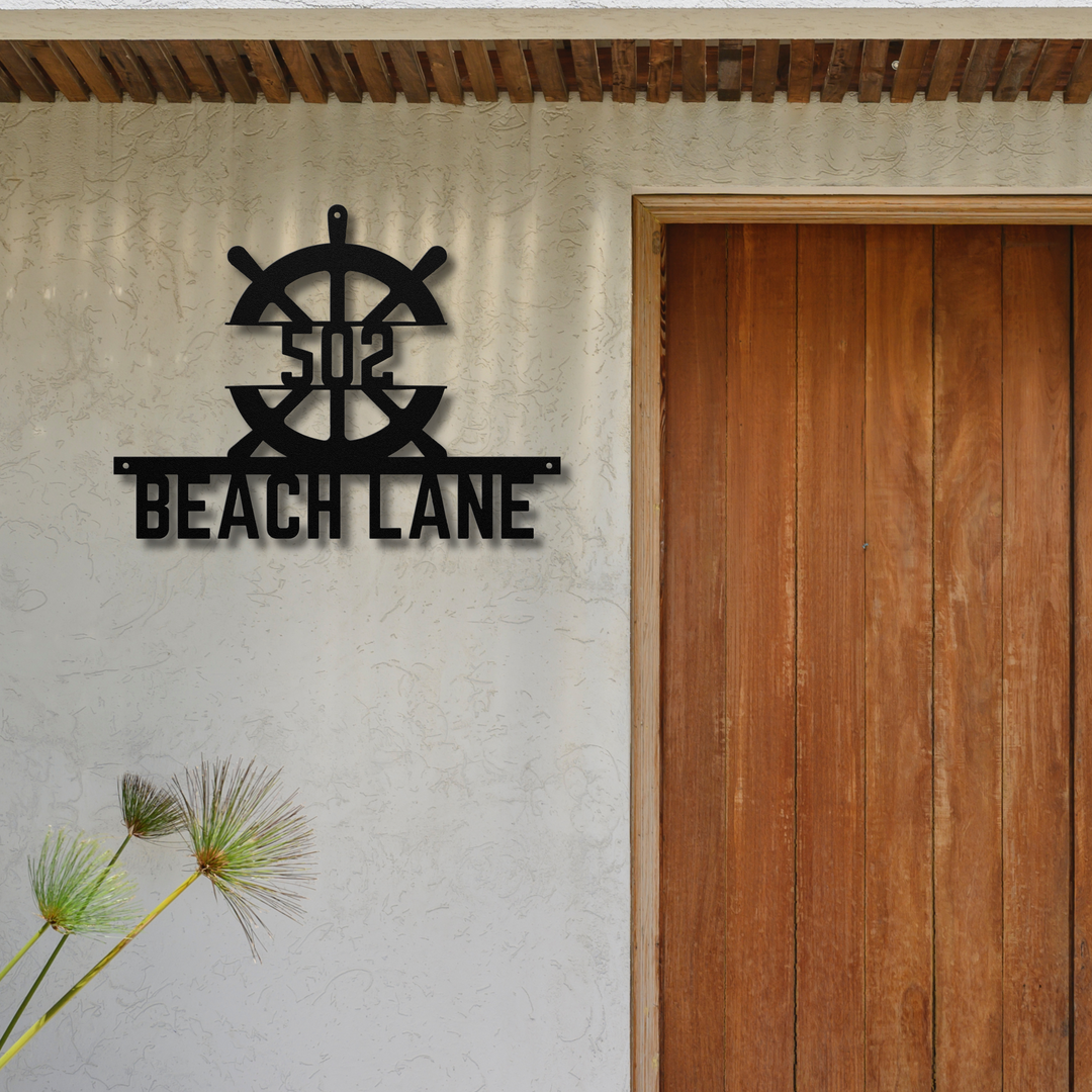 Ship Wheel Metal Address Sign