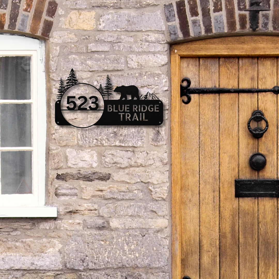 Bear and Mountains Metal Address Sign