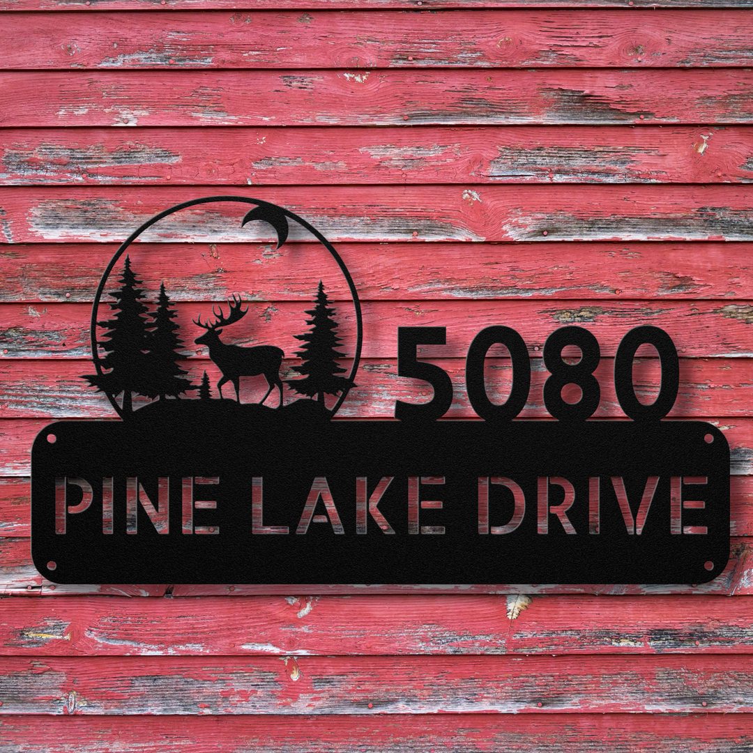 Deer and Trees Metal Address Sign