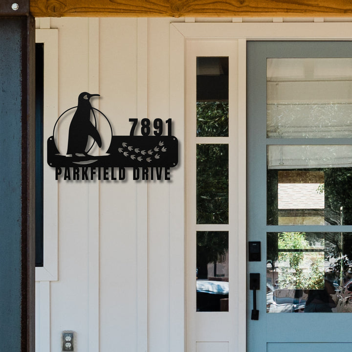 Penguin Metal Address Sign