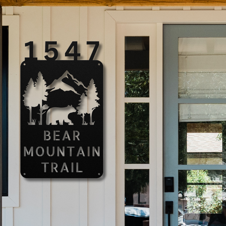 Bear with Mountains Metal Address Sign