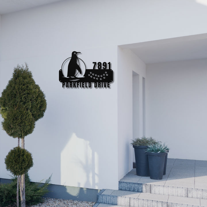 Penguin Metal Address Sign