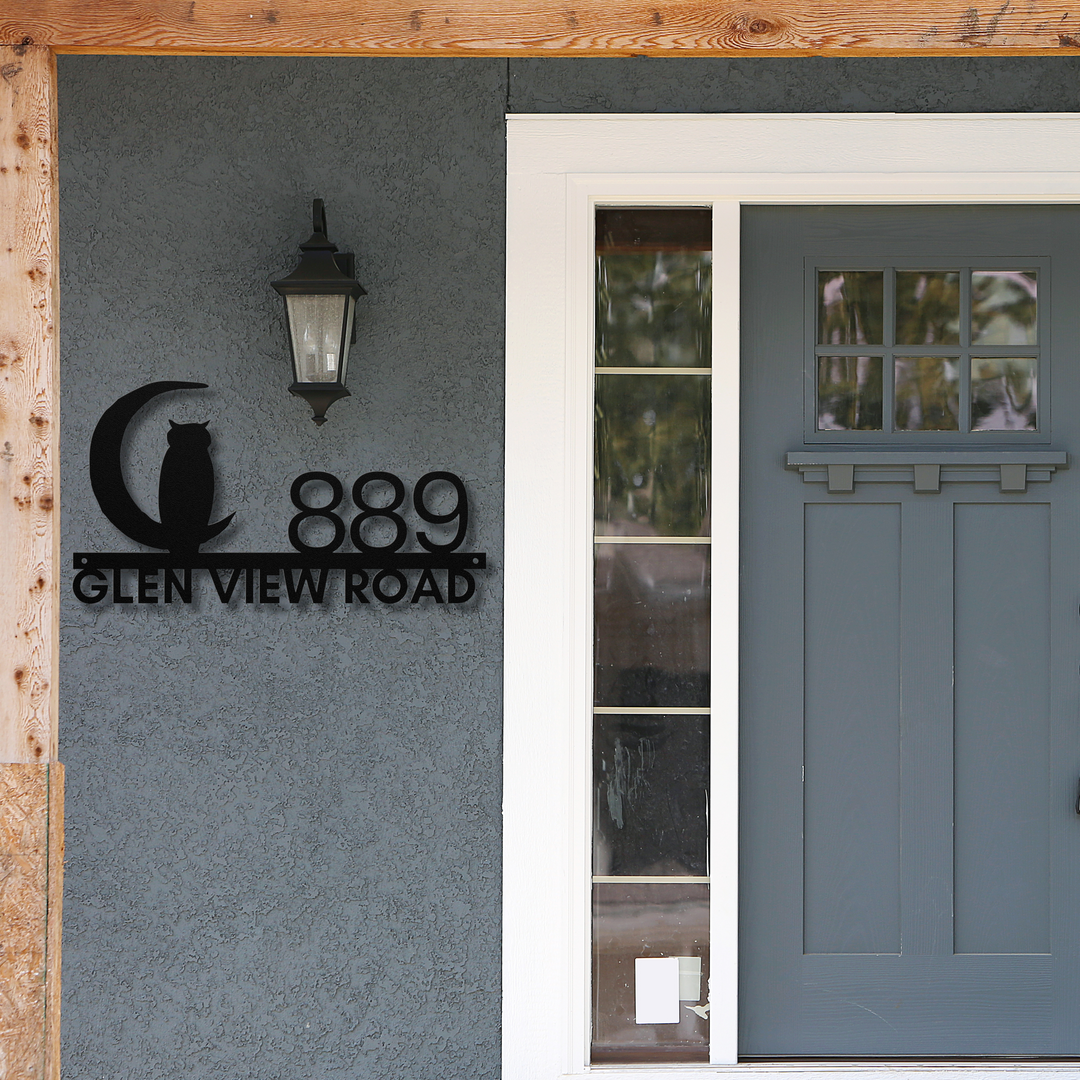 Owl and Moon Metal Address Sign