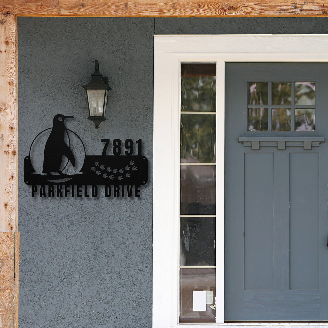 Penguin Metal Address Sign