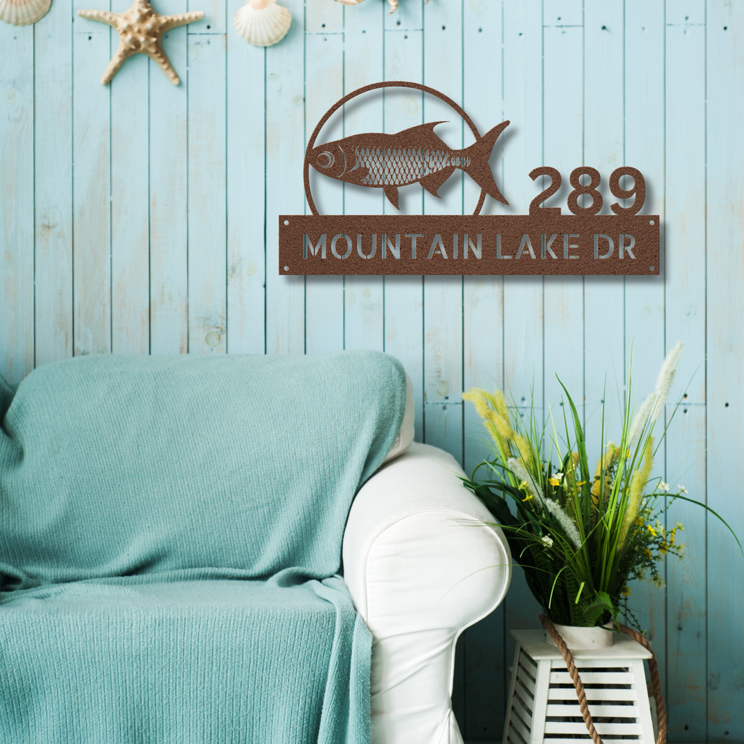 Fishtown Fish Address Sign Fish Metal Address Sign – Mighty River Metal Designs