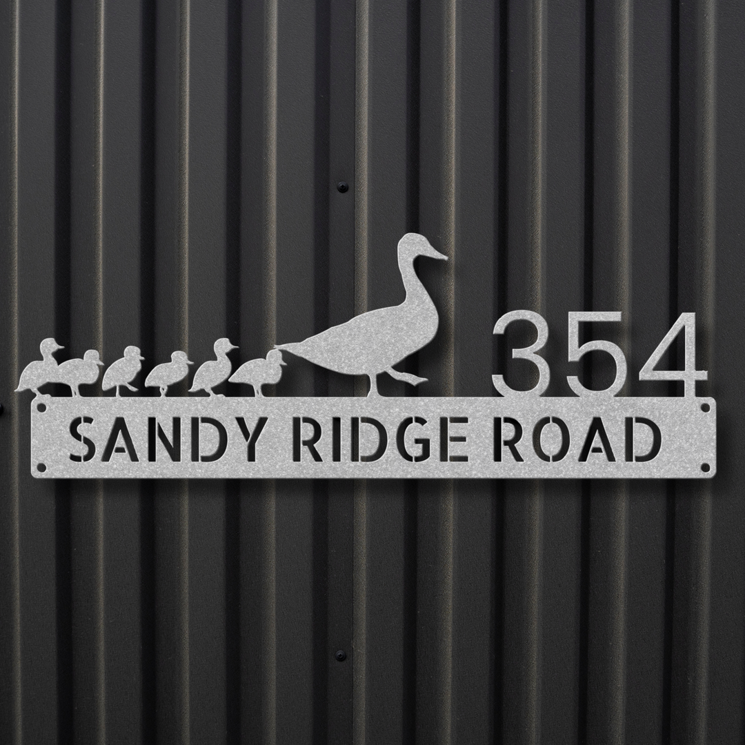 Duck and Ducklings Metal Address Sign