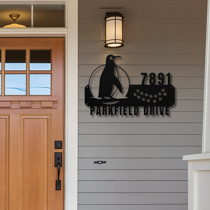 Penguin Metal Address Sign