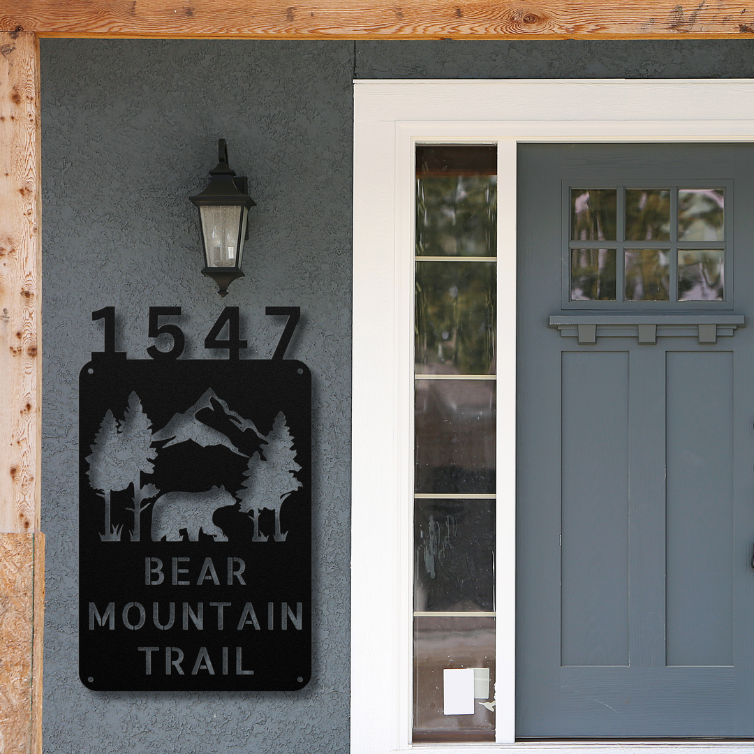 Bear with Mountains Metal Address Sign