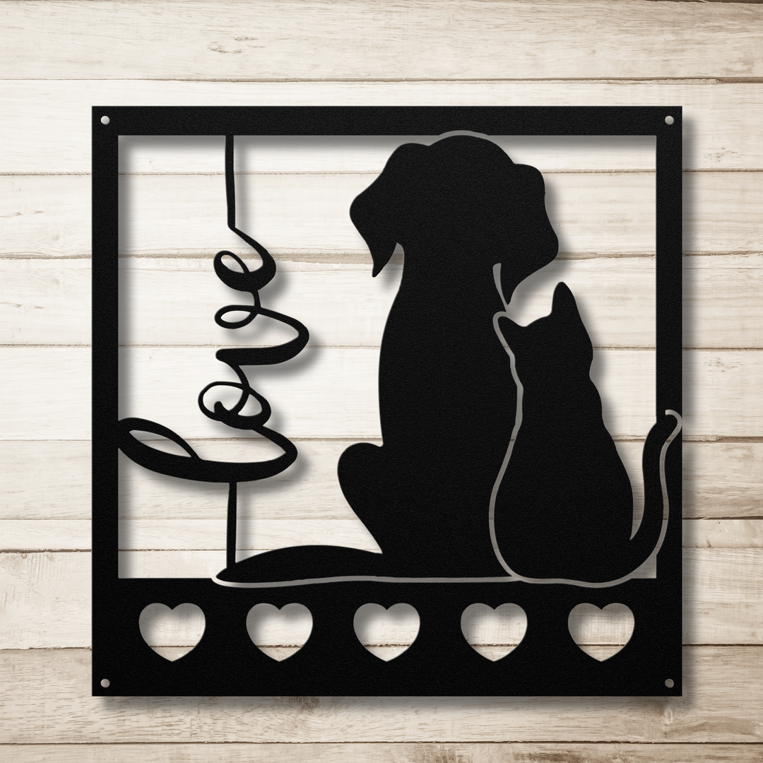 Dog and Cat Love Metal Wall Art