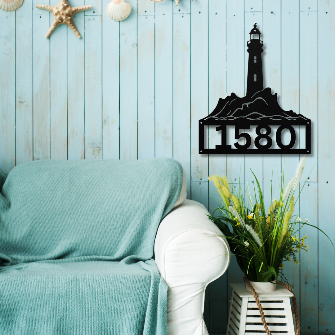 Lighthouse Metal Address Sign