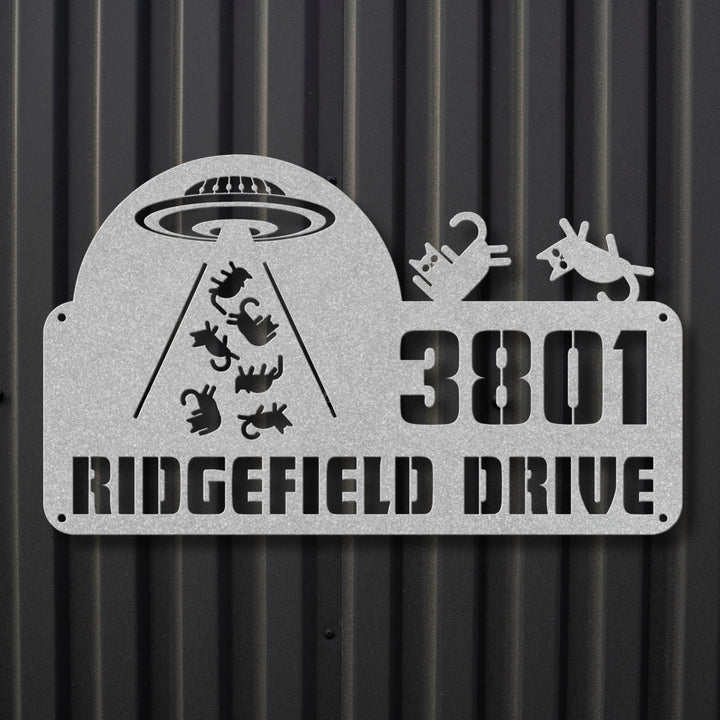 Spaceship with Cats Metal Address Sign