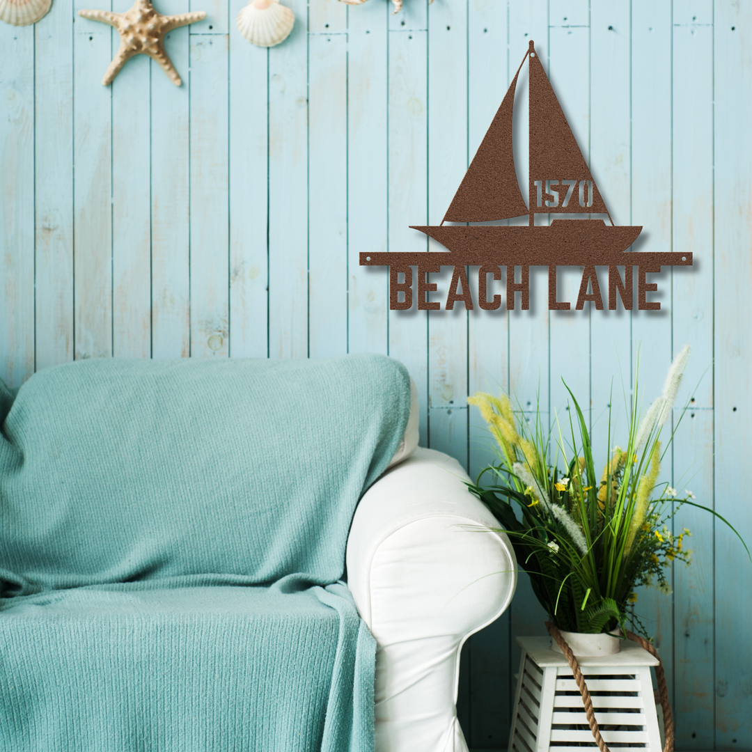 Sailboat Metal Address Sign