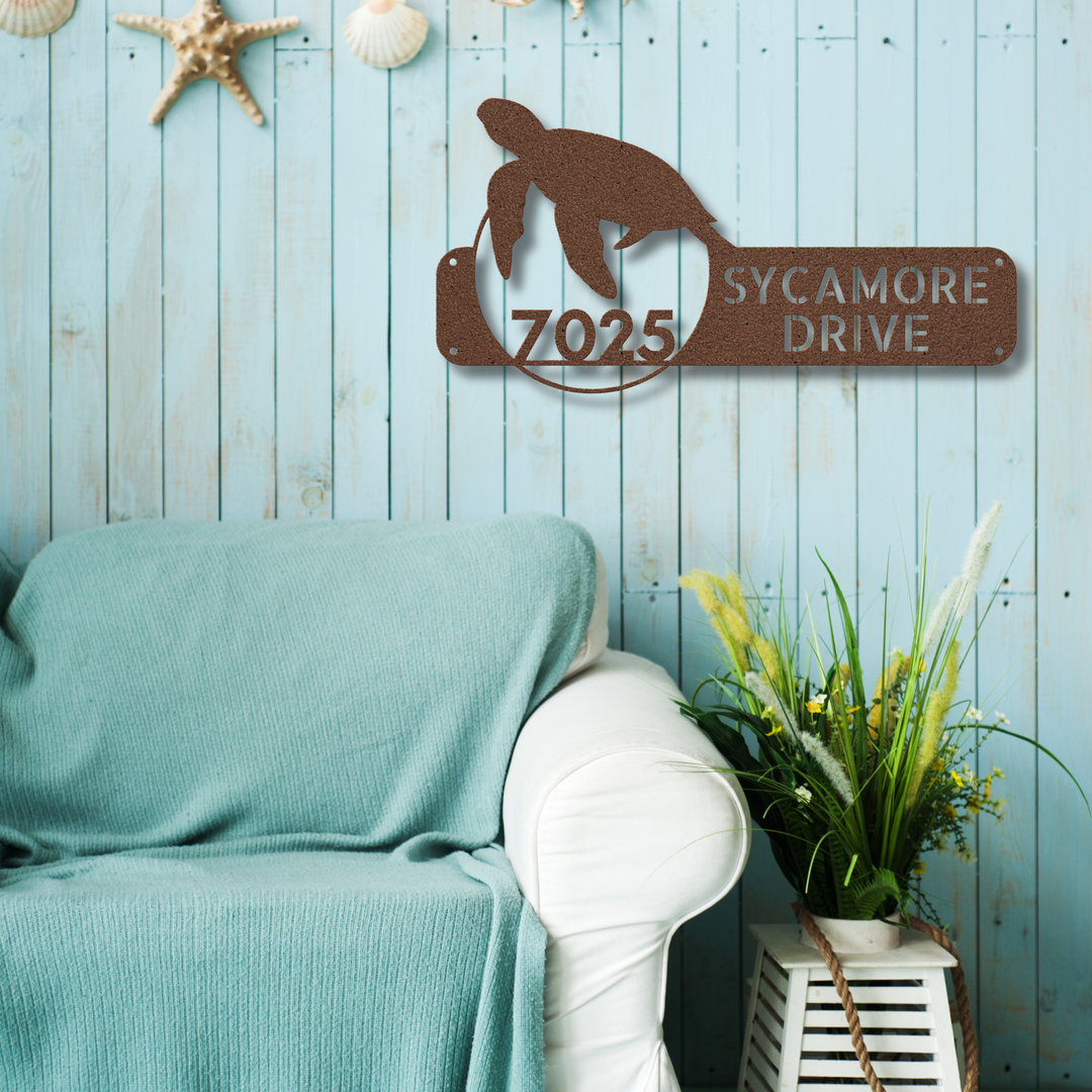 Sea Turtle Metal Address Sign