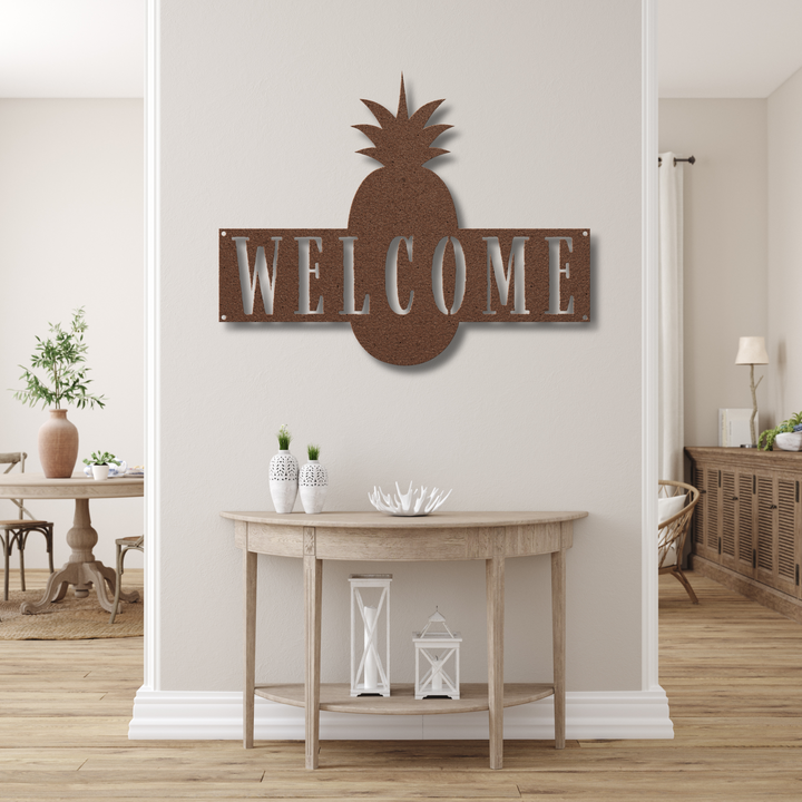 Pineapple Welcome Metal Wall Art