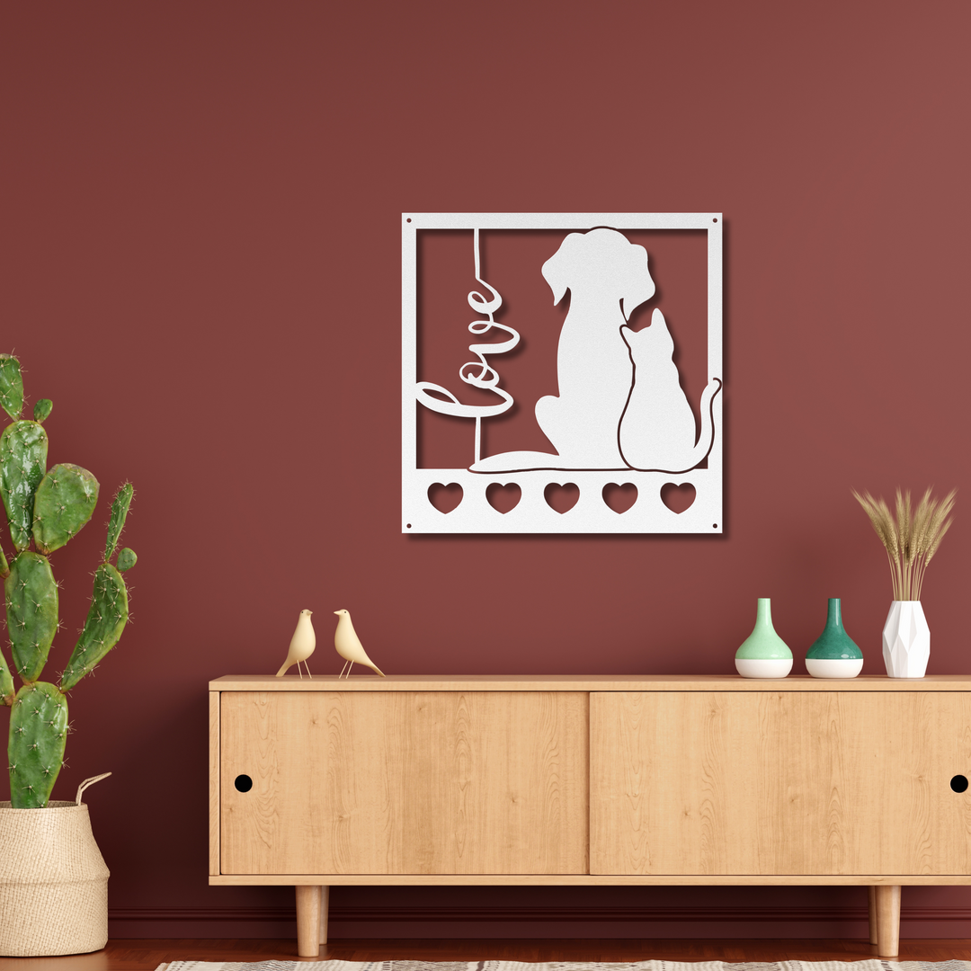 Dog and Cat Love Metal Wall Art