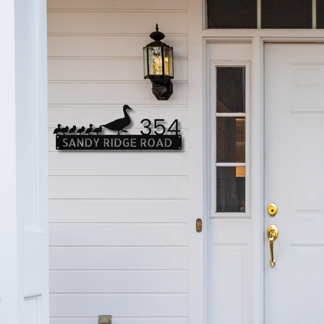 Duck and Ducklings Metal Address Sign