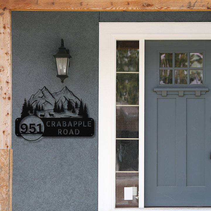 Deer and Mountains Metal Address Sign