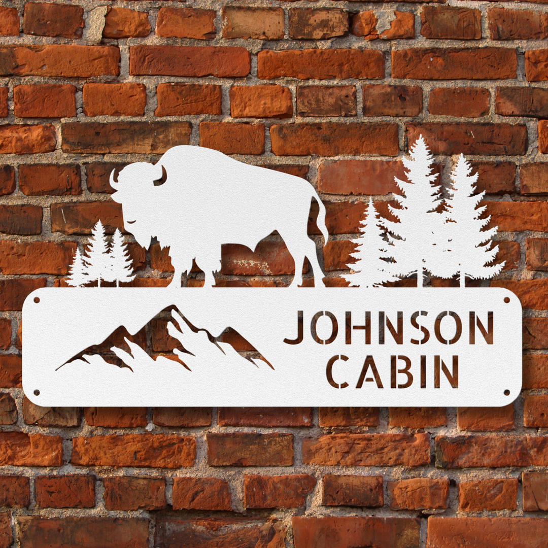 Buffalo and Mountains Metal Address Sign