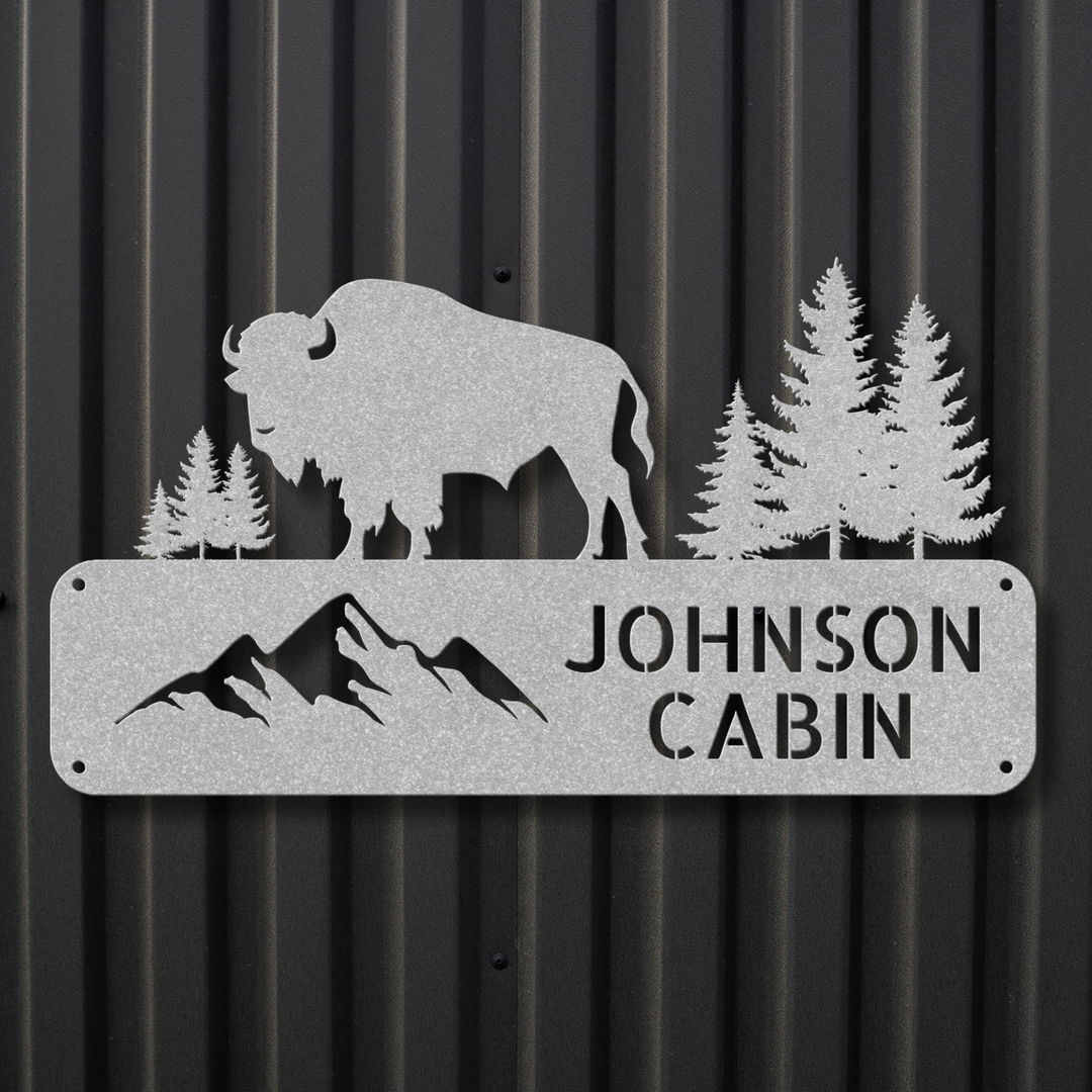 Buffalo and Mountains Metal Address Sign