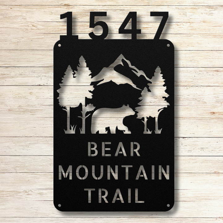 Bear with Mountains Metal Address Sign