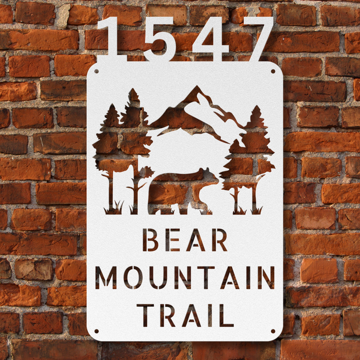 Bear with Mountains Metal Address Sign