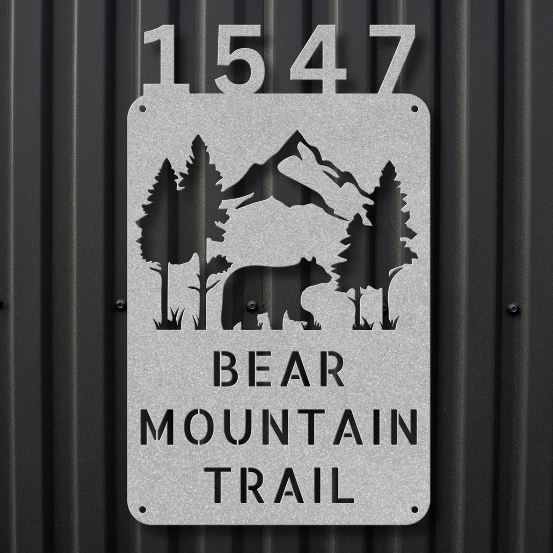 Bear with Mountains Metal Address Sign